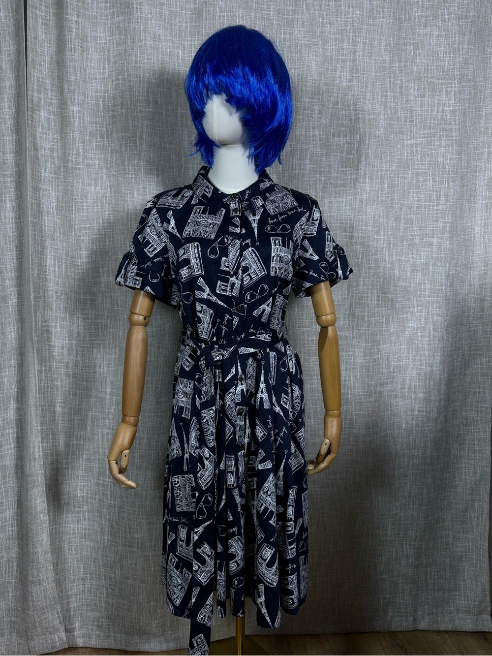 Karl Lagerfeld Navy and White Printed Shirt Dress